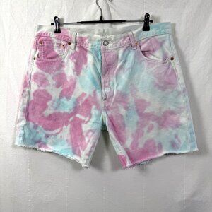 Levis Premium 501 '93 Cut-Off Pride Shorts Mens Sz 36 Tie-Dye Cotton Raw Hem